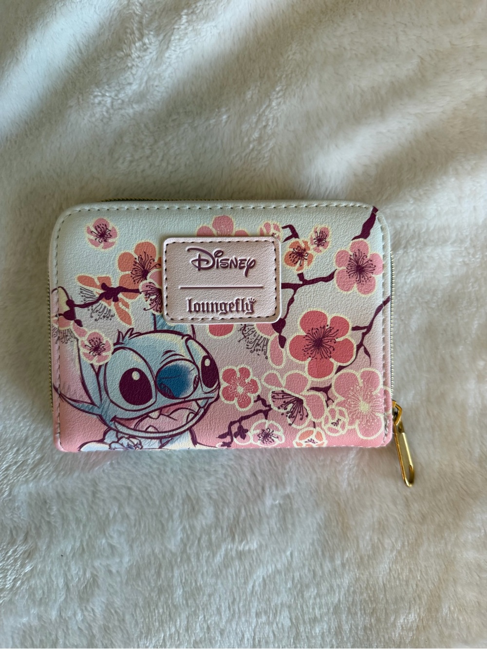 New Loungefly Disney Stitch Cherry Blossom Zip Wallet - Pink, Cream, Blue